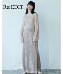 【Re:EDIT】透かし編みメッシュニットワンピースのサムネイル