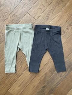 H&M カーキ・ブラック リブ編みレギンス 2枚セットのサムネイル