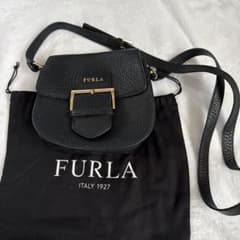 FURLA ショルダーバッグ シボ 革レザー シンプル ブラックネイビー保存