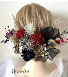 【金箔付】 レッド系髪飾り ドライフラワー 成人式 前撮り りぼん 水引 和玉のサムネイル