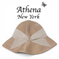 美品 ］アシーナニューヨーク 麦わら帽子 リサコ リボン ライトグレー