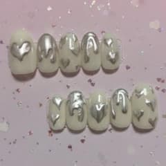 ホワイト　ハート　ミラー　ネイルチップのサムネイル