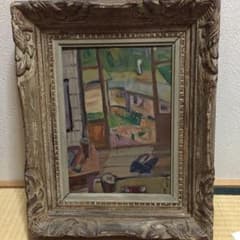 絵画古美術 額装 油絵 油彩肉筆 昭和18年作  兼平英示 山の湯宿のサムネイル