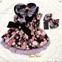 きゃんナナ　新品　Ｓ　花柄和ロりワンピース+バレッタ　ブラック（公式限定カラー） きゃんナナ 新品 S 花柄和ロりワンピース+バレッタ ブラック（公式