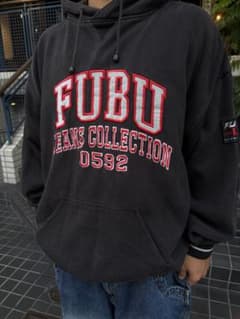 FUBU フブ 刺繍ロゴ プルオーバー パーカー ブラックのサムネイル