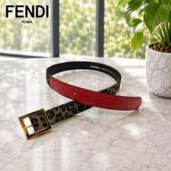未使用級　FENDI フェンディ レオパード レザー ベルト イタリア製 40