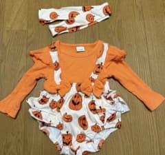 ハロウィン パンプキン柄ロンパース　ベビー　コスプレのサムネイル