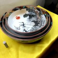 九谷焼　古九谷　金彩　色絵　三ツ鉢　小鉢　中鉢　大鉢　8寸9寸1尺鉢　3客セット 九谷焼 古九谷 金彩 色絵 三ツ鉢 小鉢 中鉢 大鉢 8寸9寸1尺鉢 3客