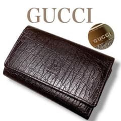 グッチ 未使用級 イタリア製 シボレザー 3つ折り 6連キーケース