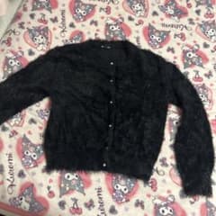 GU ラメ入り フェザーヤーン カーディガン ブラック Lのサムネイル