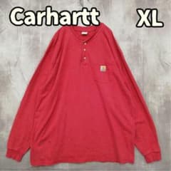 カーハート 赤 長袖カットソー ヘンリーネック XL ポケット【こ366】のサムネイル