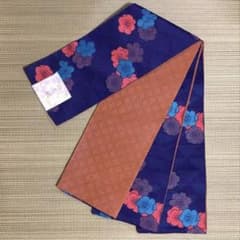 タグ付き 半幅帯 濃紺に3色の花/柿色の地模様 新品未使用のサムネイル
