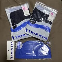 スクール水着上下セット＆スイムキャップ　紺＆青　女性用　Lサイズのサムネイル