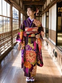 【新品 仕立て上がり】振袖 茶 濃紫地 華やか 成人式のサムネイル