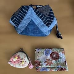 ハンドメイド 巾着袋 ＆ がま口ポーチ ＆ 小物入れ 3点セット
