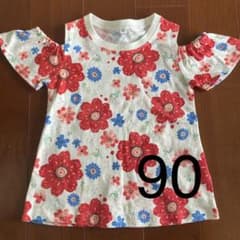 Tシャツ　半袖　肩出し　花柄　90 新品　試着のみのサムネイル