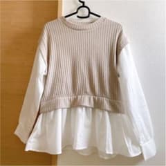 しまむら★レイヤード風　ブラウス　袖シャツ　春ニットのサムネイル