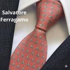サルヴァトーレフェラガモ ネクタイ キリン柄 赤 自転車 シルク イタリア製