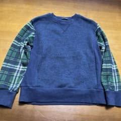 moujonjon 130 秋冬　トレーナー　ネイビー　袖チェックのサムネイル