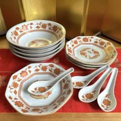 【未使用品】ナルミ　鳴海　中華皿セット　鳳凰　レンゲ付きラーメン鉢・八角皿 未使用品】ナルミ 鳴海 中華皿セット 鳳凰 レンゲ付ラーメン鉢