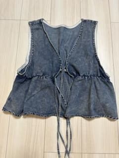 デニム ベスト ジレ フロントリボンのサムネイル