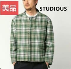 セールSTUDIOUS Kreepeウールチェックノーカラーシャツジャケット 
