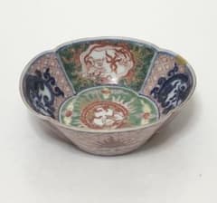 江戸時代 有田焼 献上 古伊万里 色絵 団鳳凰雲龍文 木瓜型小鉢 お値下❌ 江戸時代 有田焼 献上 古伊万里 色絵 団鳳凰雲龍文