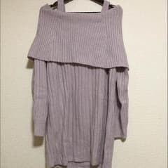 Heather ニットワンピ 肩出し パープルのサムネイル