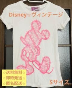 Disney 디즈니 빈티지 미키 T 셔츠 핑크 자수 송료 포함