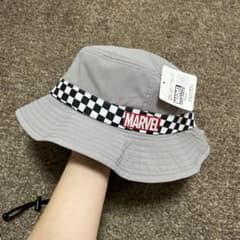 신품 52cm MARVEL 체커 플래그 무늬 버킷 모자 회색 여름