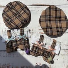 ぬい服 いつぬい チェック柄サロペット シャツ ベレー帽 チャーム付のサムネイル