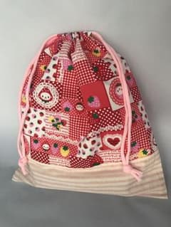 巾着袋 給食袋 うさぎ ボーダー ピンク 赤 保育園 幼稚園 小学校のサムネイル