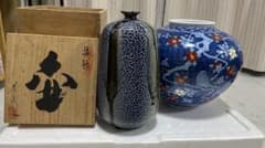 2点セット 一ノ瀬焼=丸田泰義作 / 鍋島焼=深山作 花瓶 壺 骨董品 
