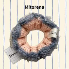オリジナルタグ付き　かぎ編み　ふわふわニットシュシュのサムネイル