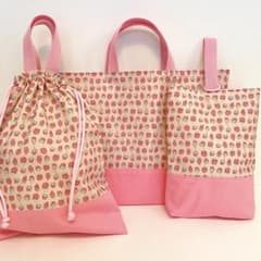 レッスンバック 体操着袋 上履き 入園入学3点セット いちご 花柄