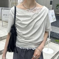 mystic レースドッキングオフショル半袖Tシャツグレーのサムネイル