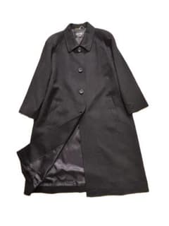 C456☆カシミヤコート女性用 M-L 大きいサイズ13号XL可 黒Aライン通勤