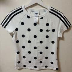 adidas スリムフィットカリ水玉半袖tシャツ ホワイト× ブラックドット