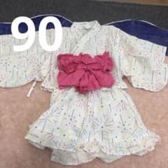 花火模様 浴衣3セット 白・ピンク(90㎝)のサムネイル