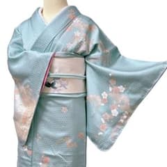 AA79愛華 着物 訪問着 箔 流水花柄 仕付け糸 正絹 - メルカリ