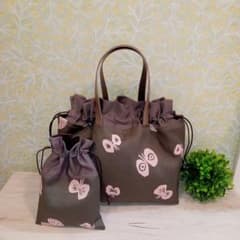 ミナペルホネン✻hanahaneチャコール　巾着ミニトート&巾着袋　ハンドメイド