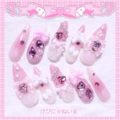 ネイルチップ現品 量産型 地雷 姫系 ピンク スナ系 推し フレンチ