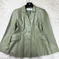 希少カラー☆バルマン ラムレザー ジャケット グリーン ロゴボタン XL