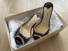 JIMMY CHOO オープントゥリボン付きミュール（黒×ベージュ）34美品のサムネイル