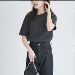 ケーブル編み 半袖ニット チャコールグレーのサムネイル