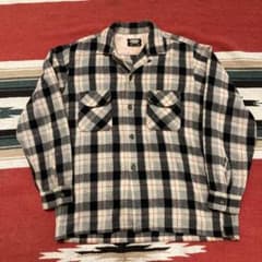 50s 60s オープンカラー 開襟 ボードシャツ チェック シャツ ウール