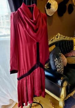 バーガンディドレープネックロングワンピース