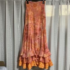 フラメンコ衣装 花柄 ファルダ オレンジ 3段フリル オーダーメイド