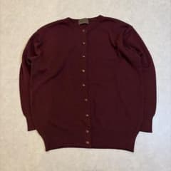ウール混 古着 レトロ 短丈 ニット　クルーネック カーディガン ボルドーのサムネイル