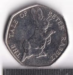 硬貨】イギリス50ペンス：2017年ビアトリックスポッター／ピーター